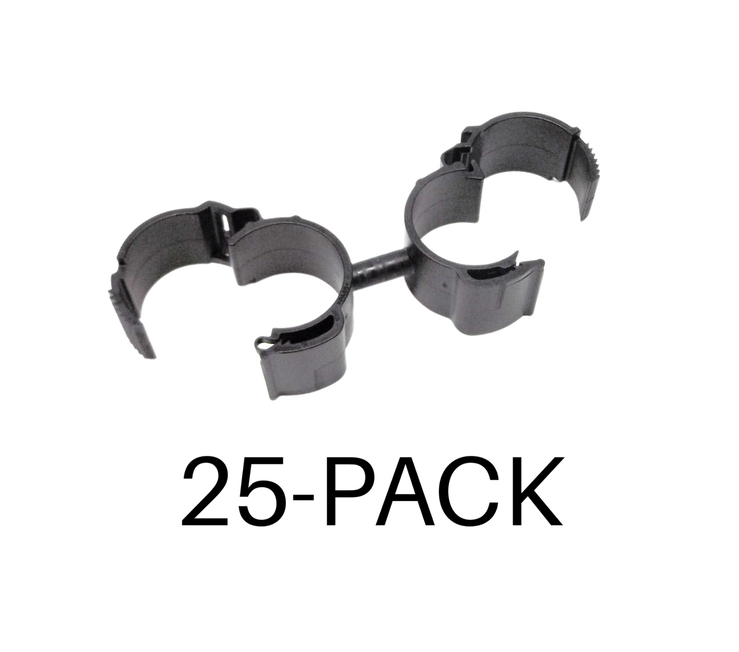 25-PACK ARAYMOND 216884000 DOUBLE 1" PIPE CLIPS ROTATABLE LOCKABLE BLACK PLASTIC