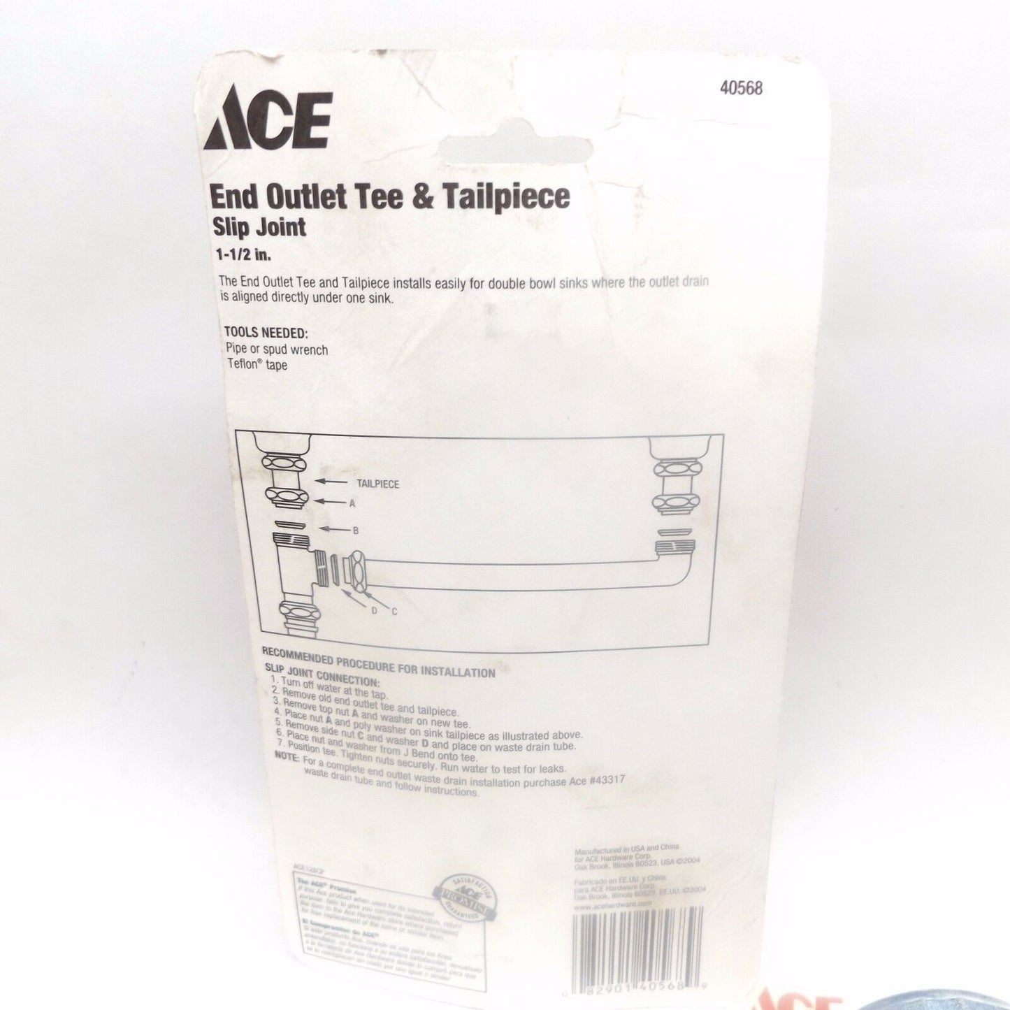 LOT OF 7 - ACE 40568 ACE128CP 1-1/2" END OUTLET TEE & TAILPIECE 22 GA, METAL