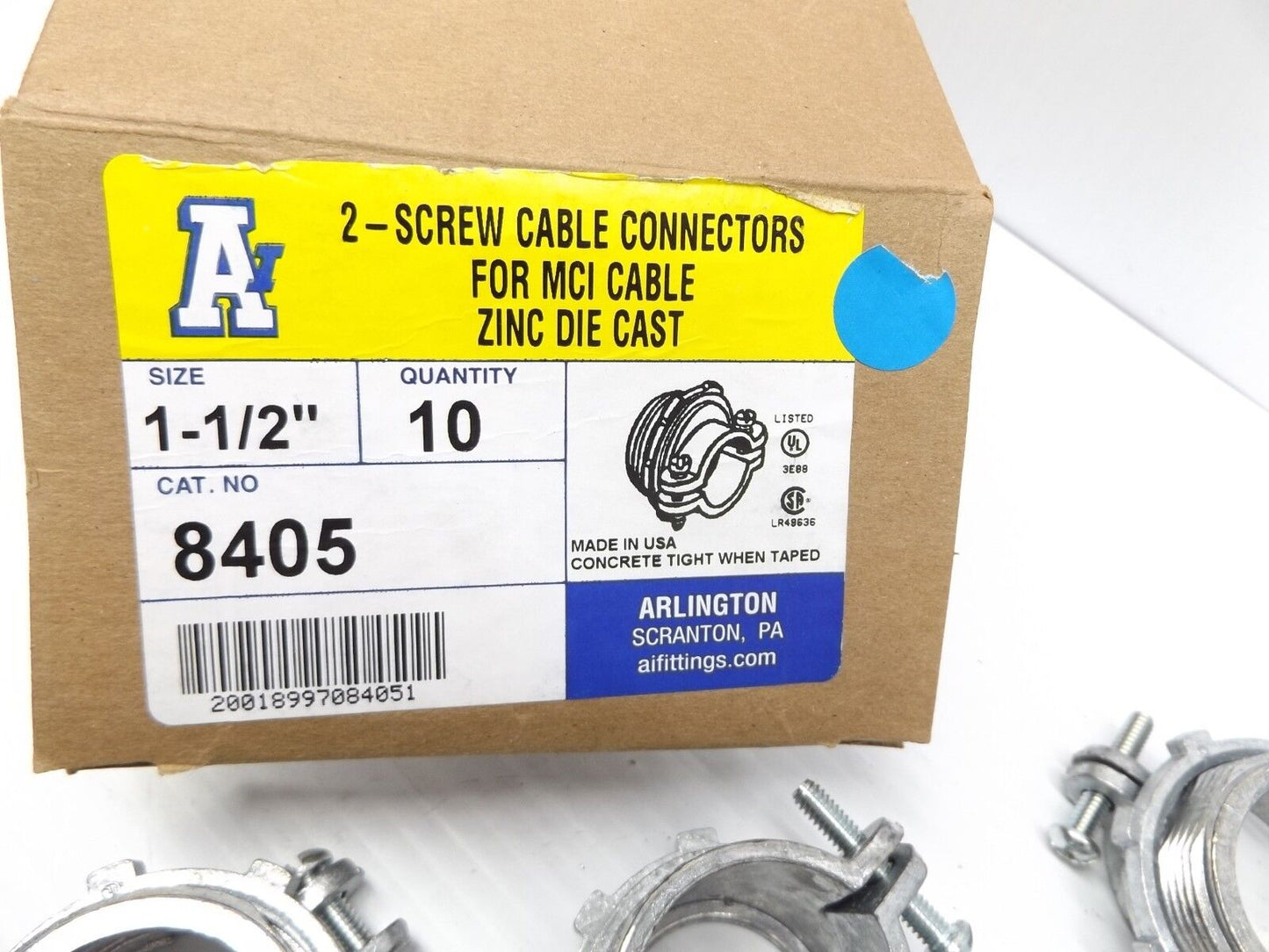 LOT OF 10 ARLINGTON 8405 CABLE CONNECTOR 1-1/2” FOR MCI, 2-SCREW ZINC DIE CAST