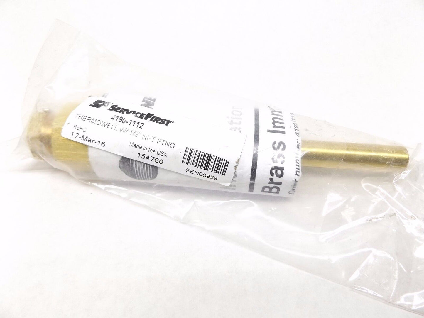 SERVICE FIRST 4190-1112 THERMOWELL WITH 1/2" NPT FITTING SEN00959
