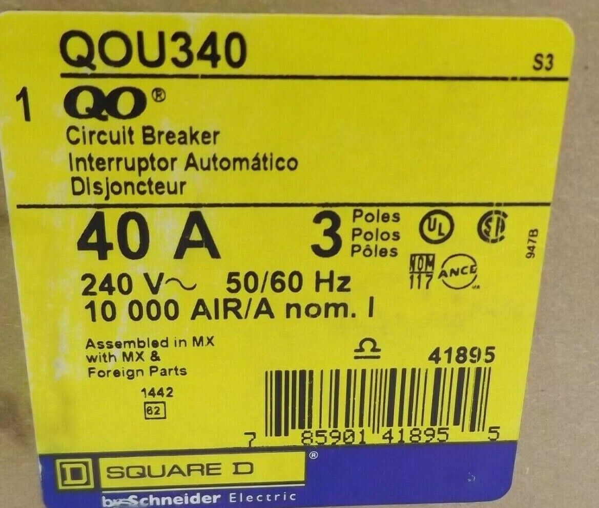 SQUARE D QOU340   40 AMP 3 POLE 240V MINIATURE CIRCUIT BREAKER