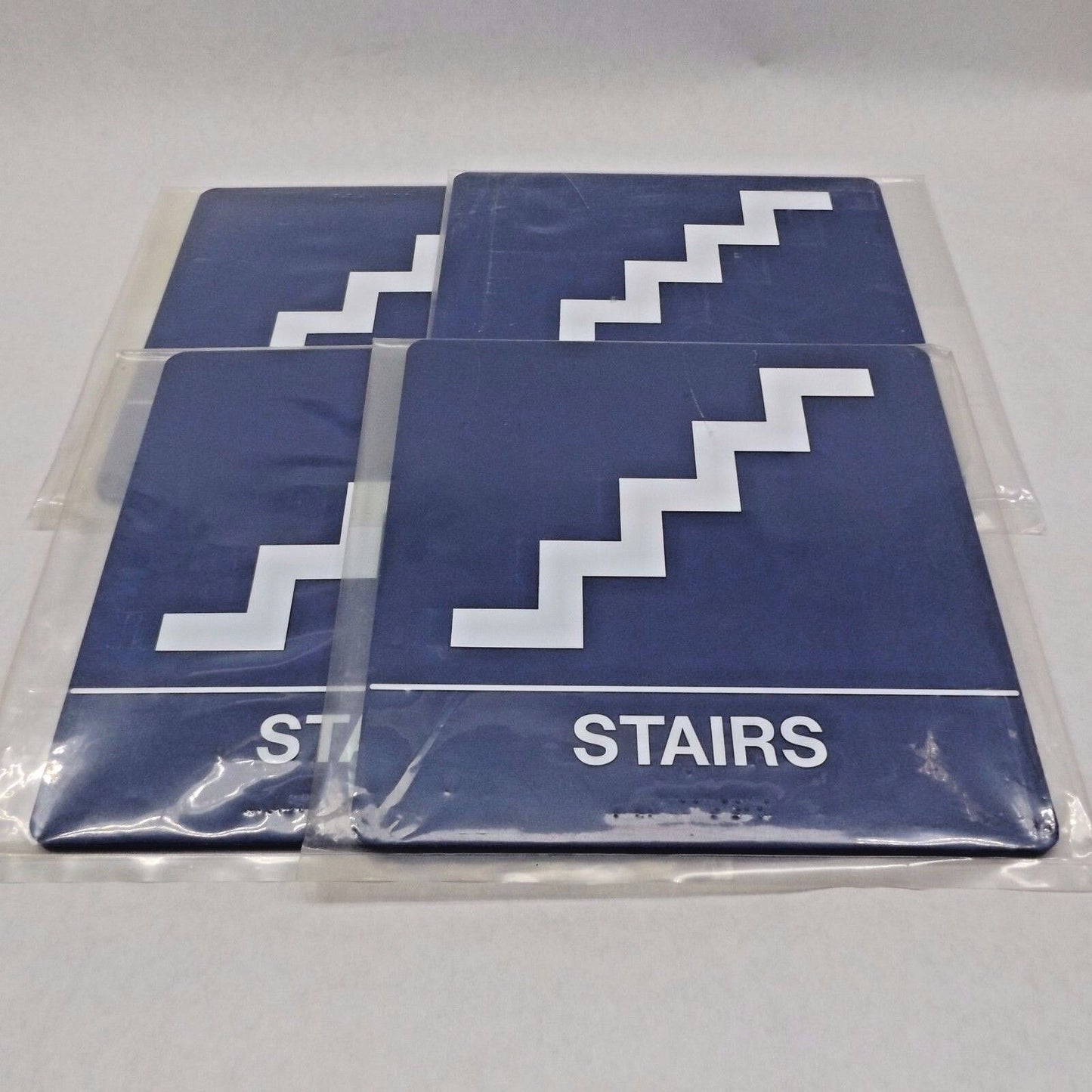 LOT OF 4 KROY 2385227 ADA BRAILLE SIGN - STAIRS BLUE 8" X 8"